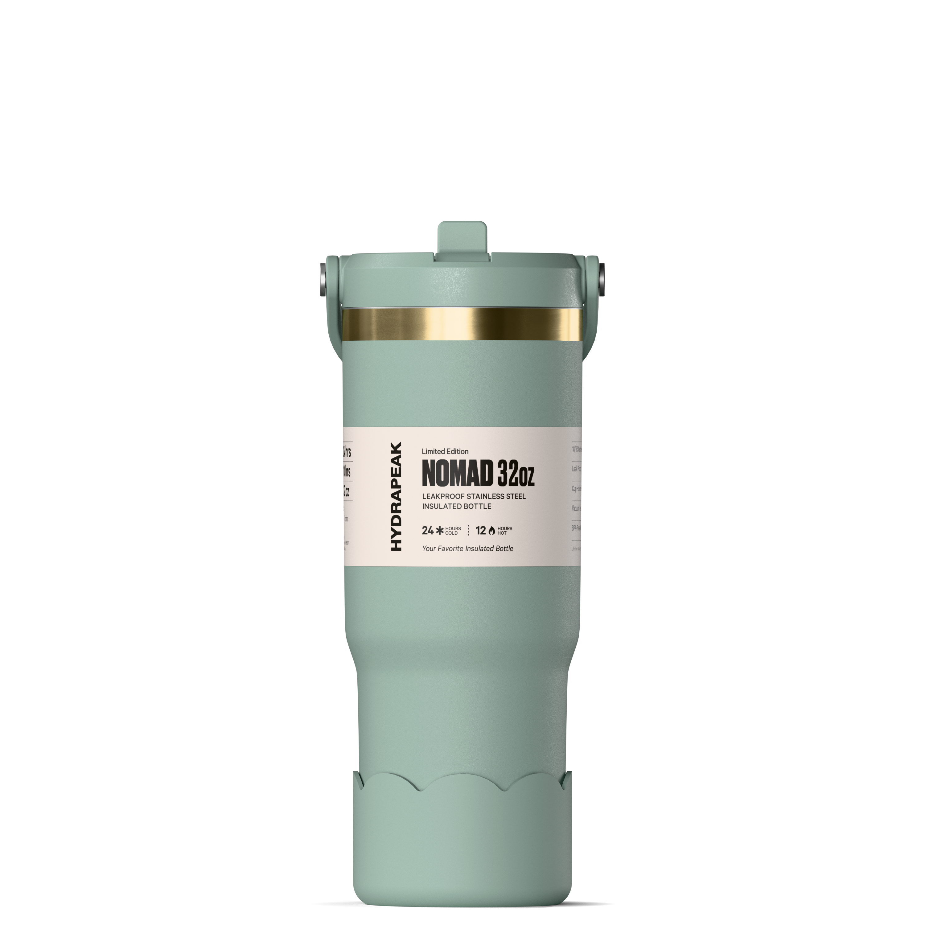 Hydrapeak Nomad 32 oz Tumbler - Double Insulated Stainless Steel Cup with Handle, Straw Lid, and Scallop Boot